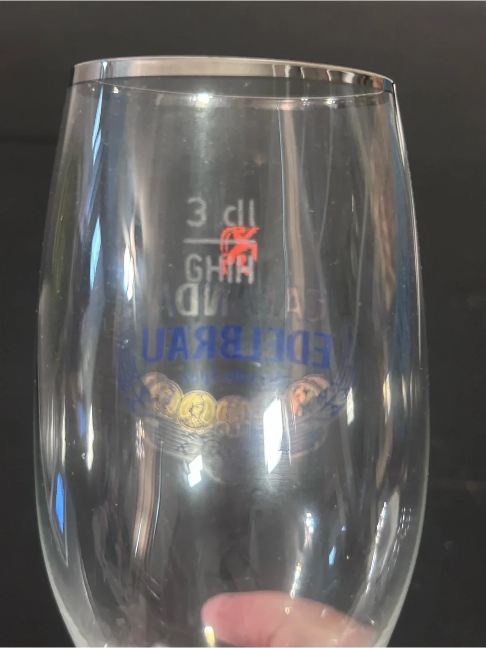 Calanda Edelbräu Branded Beer Glass - Blue & Gold Accents